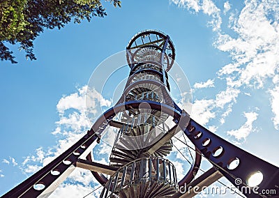 Metal structure of wildlife observation tower Stock Photo