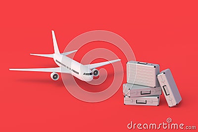 Metal suitcase near airplane Stock Photo