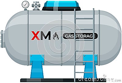 Gas cylinder, pressurized substance storage. Metal tank with industrial liquefied compressed oxygen Vector Illustration