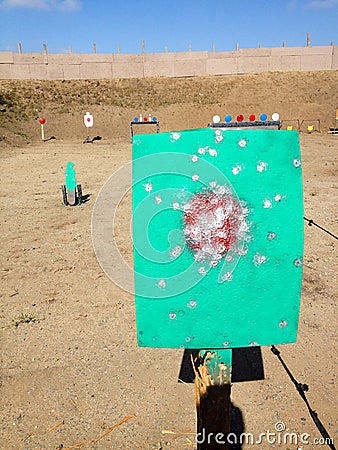 Metal targets at shooting range outdoor firearm rifle shotgun practice Editorial Stock Photo