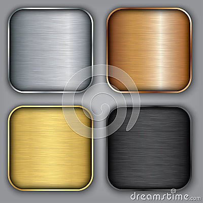 Metal templates set with texture, metal button set with texture, silver, gold, bronze, vector illustration Vector Illustration