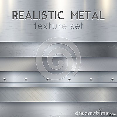 Metal Texture Realistic Horizontal Samples Set Vector Illustration