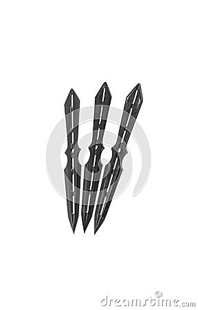 Metal throwing knives isolate on a white back. Ninja weapons. Silent weapon Stock Photo