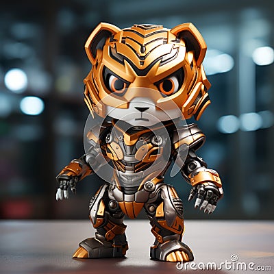 Metal Tiger: A Cute Cartoonish Hero Figure With Unreal Engine 5 Style Stock Photo