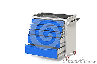 Metal tool cabinet on wheels with drawers. A convenient place for storing tools and spare parts. Metal furniture. 3D-model render Stock Photo