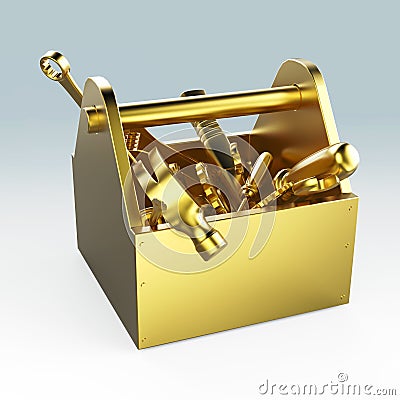 Metal toolbox with tools. Screwdriver, hammer, spanner and wrench. Under construction, maintenance, fix, repair, premium Stock Photo