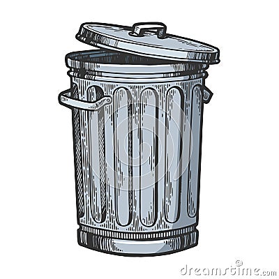 Metal trash can color sketch engraving vector Vector Illustration