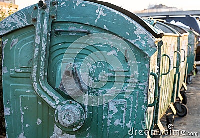 Metal trash cans Stock Photo