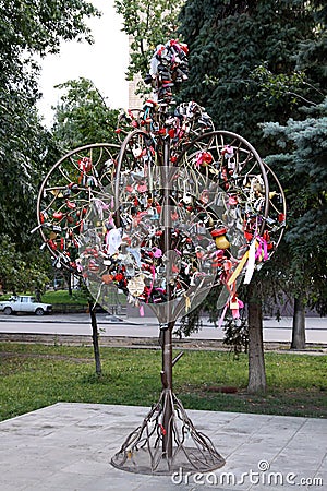 Metal tree for the for the newlyweds locks Editorial Stock Photo