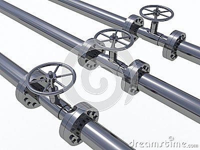 Metal tubes with valves on white isolated Stock Photo