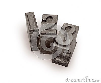 Metal typographic letters forming 1,2,3 Stock Photo