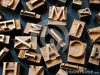 Metal typographic letters as symbol of content. Stock Photo