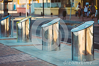 Metal Waste bins, trash cans for separate waste Stock Photo