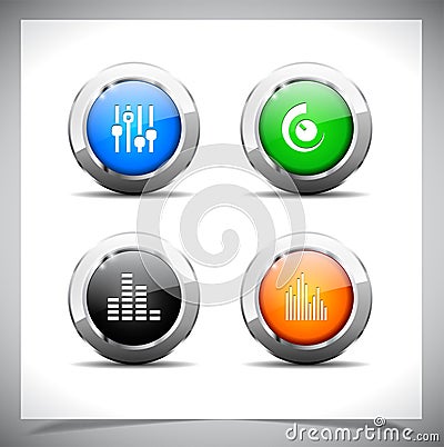 Metal web buttons. Vector eps10. Cartoon Illustration