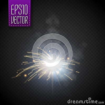 Metal Welding with sparks isolated on transparent background. Vector Vector Illustration