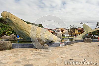 metal whale sculpture on display at the beach of Rio das Ostras, RJ, Brazil Editorial Stock Photo