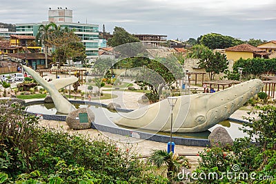 metal whale sculpture on display at the beach of Rio das Ostras, RJ, Brazil Editorial Stock Photo