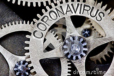 Metal Wheels with Coronavirus Concept Stock Photo