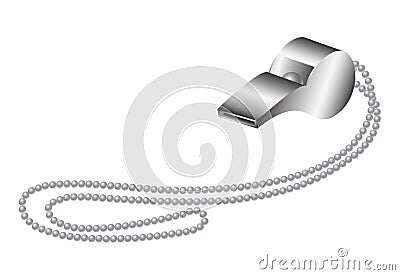 Metal whistle with metal chain Vector Illustration