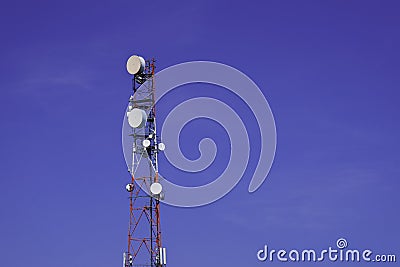 Metal windlass, tall with antennas planted everywhere. Stock Photo