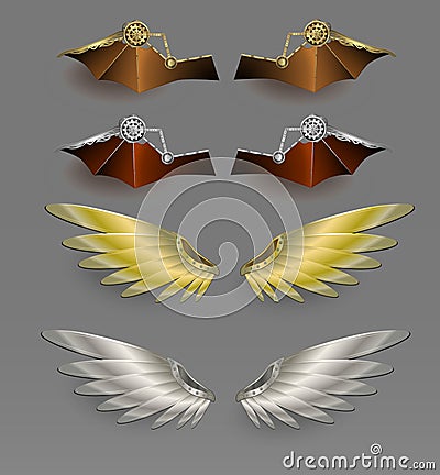 Metal wings. Steampunk Design Vector Vector Illustration