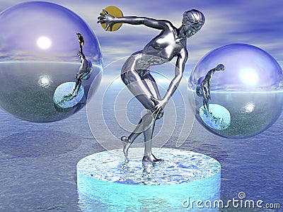 Metal Woman Throwing Discus Stock Photo