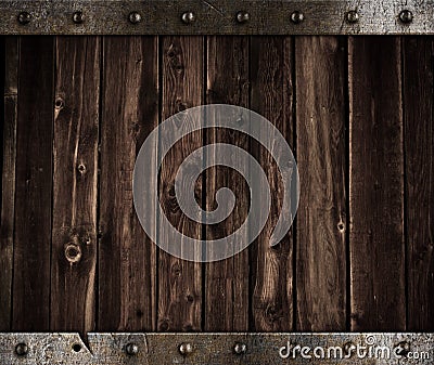 Metal and wooden medieval background Stock Photo