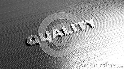 Metal word Quality on gray steel surface. 3D Rendering. Stock Photo