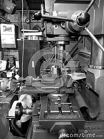 Metal workshop: drill and lathe - v Stock Photo