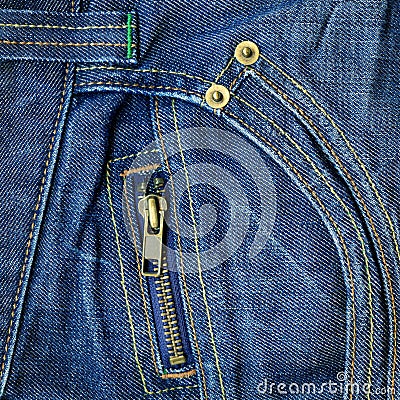 Metal zipper on jeans Stock Photo