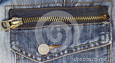 Metal zipper on jeans Stock Photo