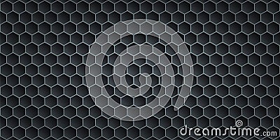 Black metallic abstract background, perforated steel hexagon mesh. dark mockup for cool banners, vector illustration Vector Illustration