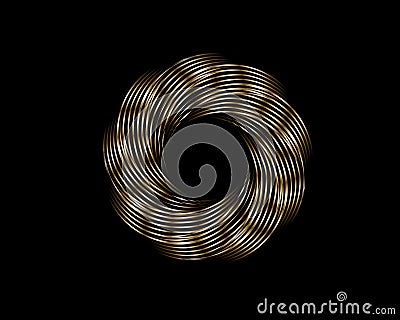 Metallic Abstract Flower Vortex, vector geometric circles bronze logo design isolated on black background. Technology round Vector Illustration