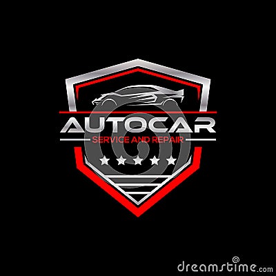Metallic automotive logo premium Vector, service and repair shop logo badge Vector Illustration