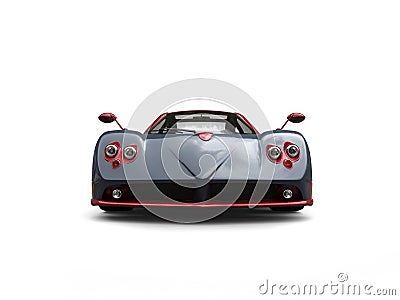Metallic blue amazing race car with awesome cherry red details - front view Stock Photo