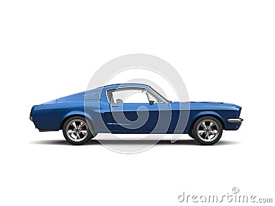 Metallic blue American vintage muscle car - side view Stock Photo