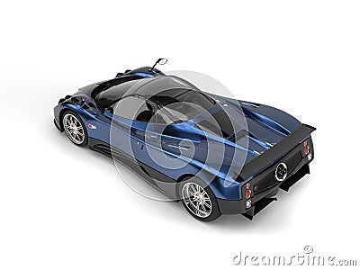 Metallic blue awesome luxury super sports car - top back view Stock Photo