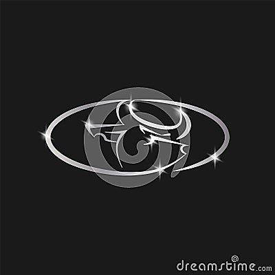 Metallic bull head symbol on black background. Abstract linear ox logo for the Chinese lunar calendar. Stock Photo