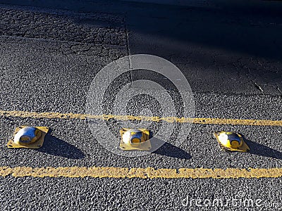 The metallic buoys on street, latin America traffic. Stock Photo