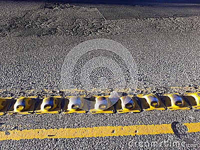 The metallic buoys on street, latin America traffic. Stock Photo