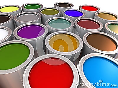 Metallic capacities with paint Stock Photo