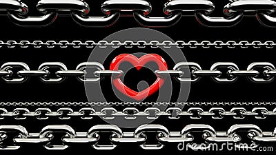 Metallic Chains Locked with a red heart Stock Photo