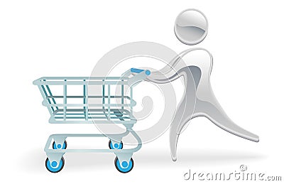 Metallic character shopping cart trolly concept Vector Illustration