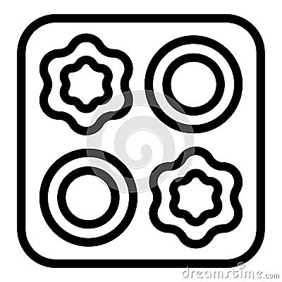 Metallic cookware platter icon outline vector. Cupcakes baking form Vector Illustration