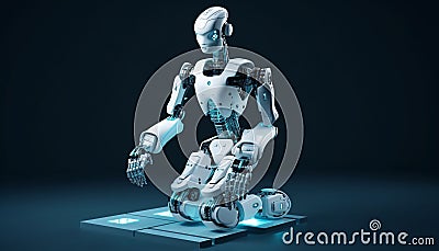 Metallic cyborg hand showcases futuristic robotic technology generated by AI Stock Photo