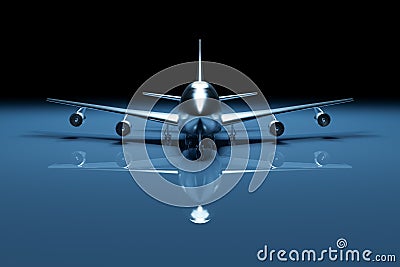 Metallic 3D airplane model. Aerospace industry background. Stock Photo