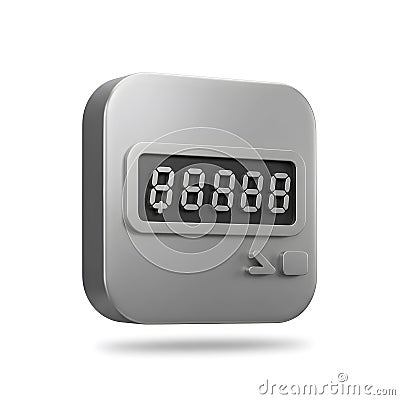 Metallic Digital Counter Display with Increment and Decrement Buttons: 3D Render of a Modern Technology Interface Element Stock Photo