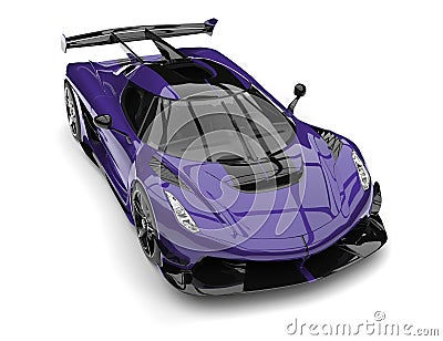 Metallic exotic purple sports race super car - top down front view Stock Photo