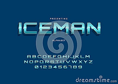 Metallic futuristic custom font design, set of letters and numbers Vector Illustration