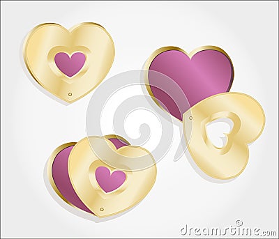 Metallic gold hearts locket Vector Illustration